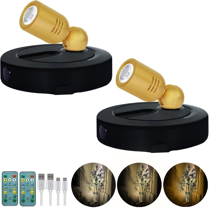 HAMVIDNE Rechargeable LED Spotlight, 3 Lighting Modes Battery Powered Indoor Spotlights with Remote, Uplighting for Trees Plants, Dimmable Timer Picture Spot Light for Wall Artwork-2Pack - Image 1